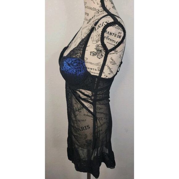 Rampage Chemise Dress 3Sz Small Mesh Lace Overlaid Fairy Black Leopard Blings - Picture 5 of 9